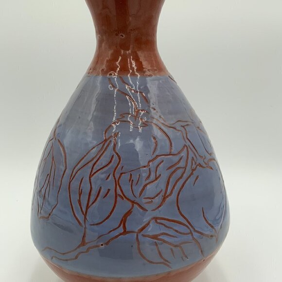 Handmade Etched and Painted Lavendar Terracotta Vase Stamped Christensen - Picture 3 of 9